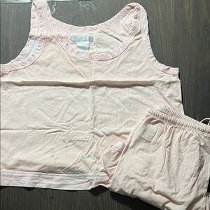 Light Pink Floral Embroidered Sleep Tank and Shorts Set